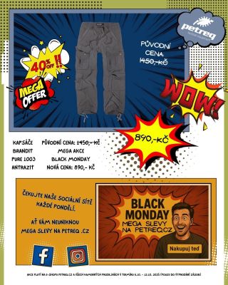🖤 BLACK MONDAY! 🖤 Pouze u nás najdeš MEGA slevy 🔥 A to na oblíbené kalhoty Brandit Pure, které máme ve více barvách! 🤩👖 🙌🏼...