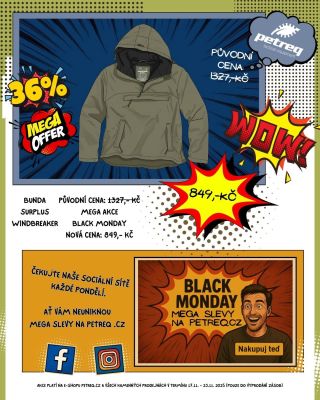 🖤 Black Monday je tady! 🖤 Bunda Surplus Windbreaker teď za speciální cenu – lehká, odolná a ideální do každého počasí. 💪🏼...